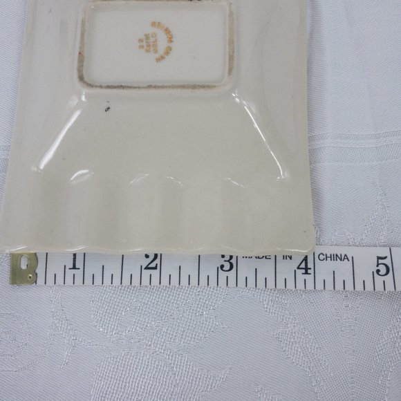 22 KT Gold White Ashtray Hand Painted 5" X 4" 10 Cigarette Slots Vintage MCM - Picture 12 of 12
